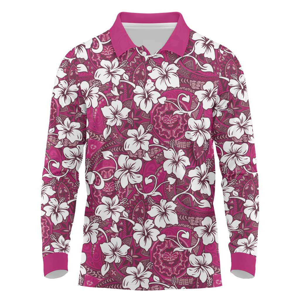 Piqi Bula Fiji Long Sleeve Polo Shirt Fijian Tapa Seamless Hibiscus - Polynesian Pride