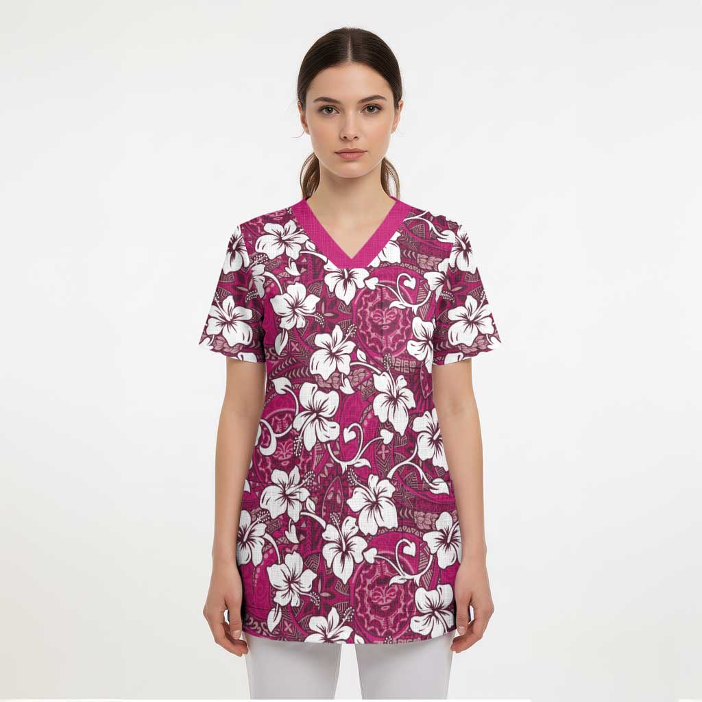 Piqi Bula Fiji Scrub Top Fijian Tapa Seamless Hibiscus - Polynesian Pride