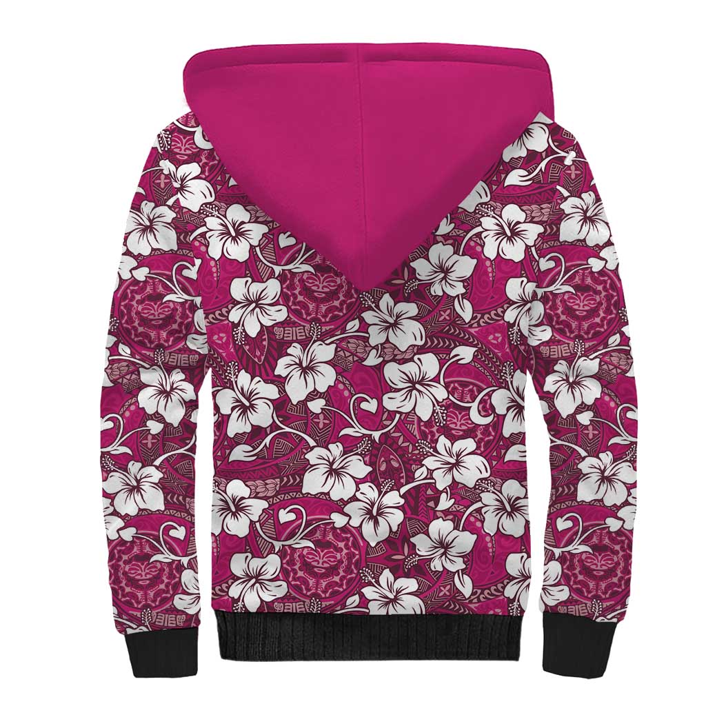 Piqi Bula Fiji Sherpa Hoodie Fijian Tapa Seamless Hibiscus - Polynesian Pride