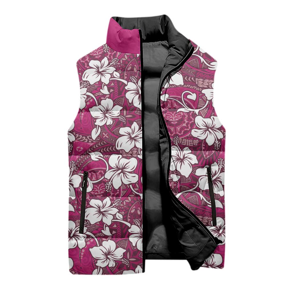 Piqi Bula Fiji Sleeveless Puffer Jacket Fijian Tapa Seamless Hibiscus - Polynesian Pride