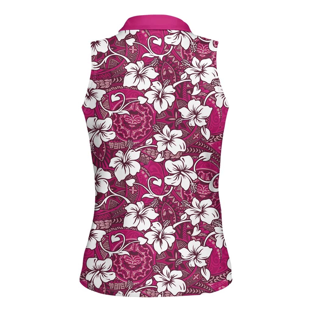 Piqi Bula Fiji Women Sleeveless Polo Shirt Fijian Tapa Seamless Hibiscus - Polynesian Pride