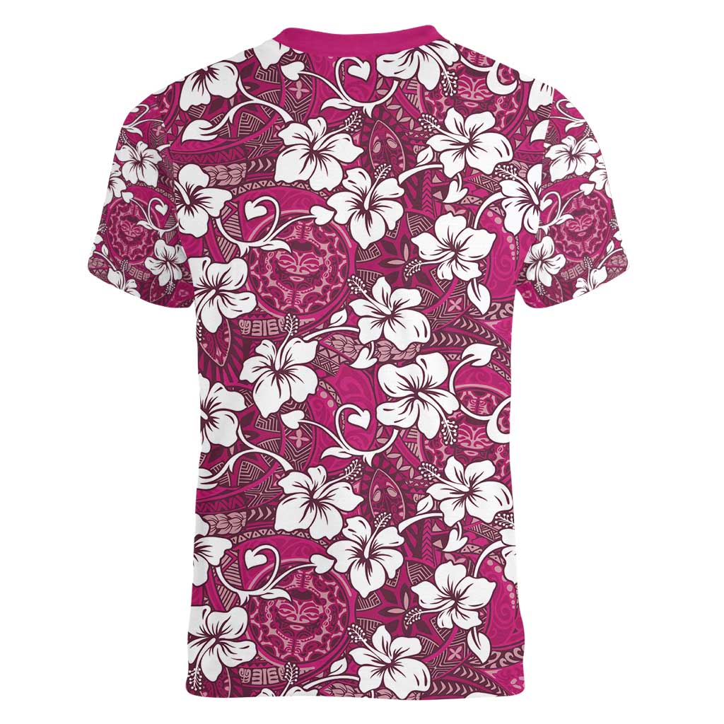 Piqi Bula Fiji Women V-Neck T-Shirt Fijian Tapa Seamless Hibiscus - Polynesian Pride