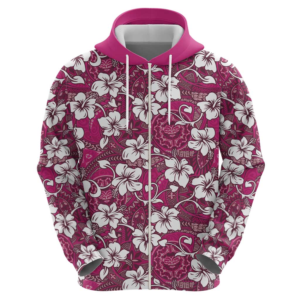 Piqi Bula Fiji Zip Hoodie Fijian Tapa Seamless Hibiscus - Polynesian Pride