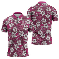 Piqi Bula Fiji Zipper Polo Shirt Fijian Tapa Seamless Hibiscus - Polynesian Pride