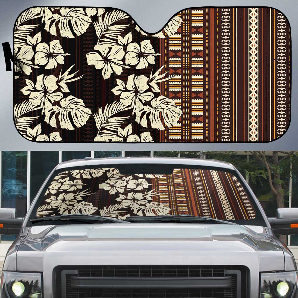 Bula Fiji Masi Auto Sun Shade Tapa Tropical Hibiscus Half Stylized - Polynesian Pride