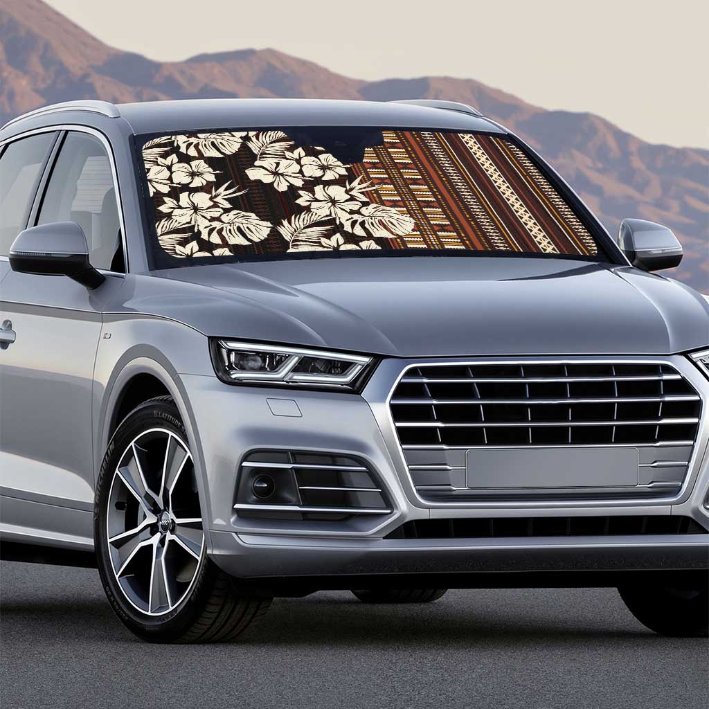 Bula Fiji Masi Auto Sun Shade Tapa Tropical Hibiscus Half Stylized - Polynesian Pride