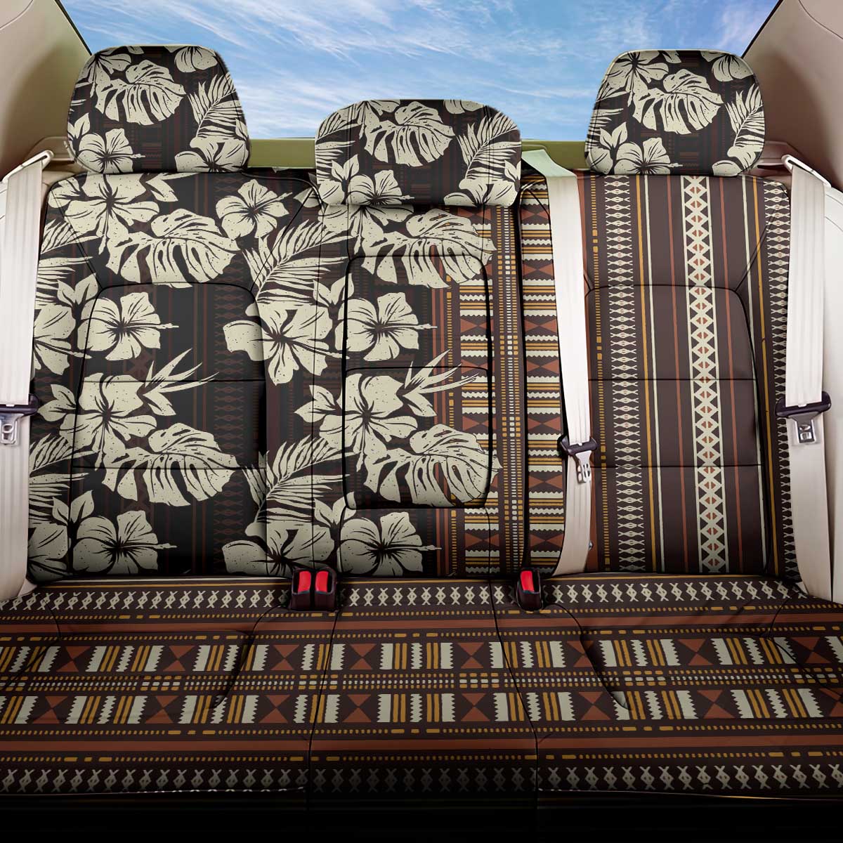 Bula Fiji Masi Back Car Seat Cover Tapa Tropical Hibiscus Half Stylized - Polynesian Pride