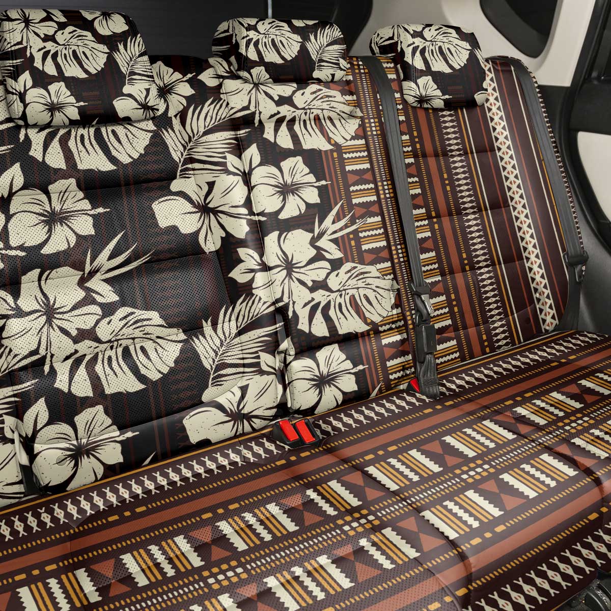 Bula Fiji Masi Back Car Seat Cover Tapa Tropical Hibiscus Half Stylized - Polynesian Pride