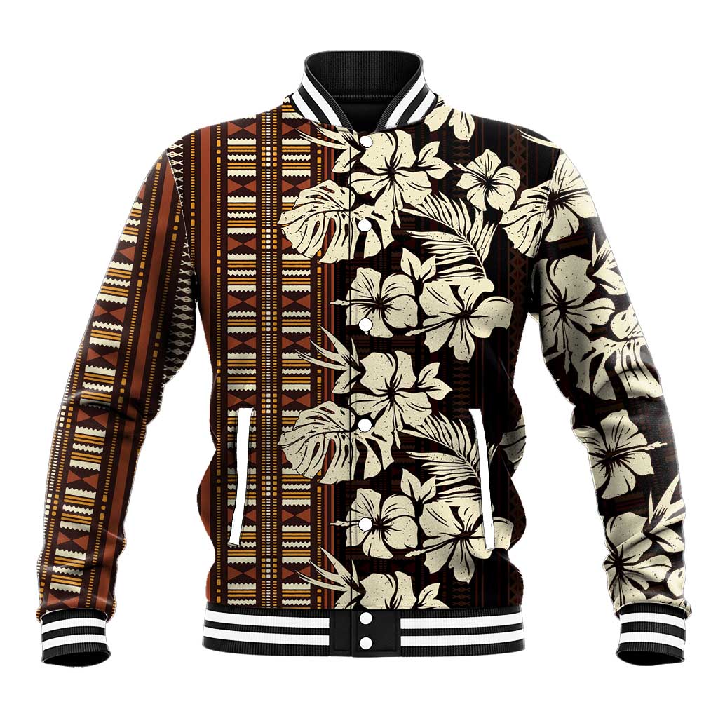 Bula Fiji Masi Baseball Jacket Tapa Tropical Hibiscus Half Stylized - Polynesian Pride