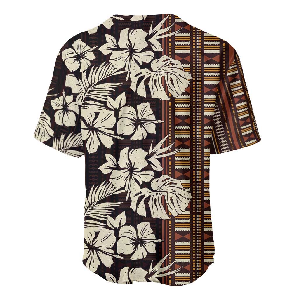 Bula Fiji Masi Baseball Jersey Tapa Tropical Hibiscus Half Stylized - Polynesian Pride
