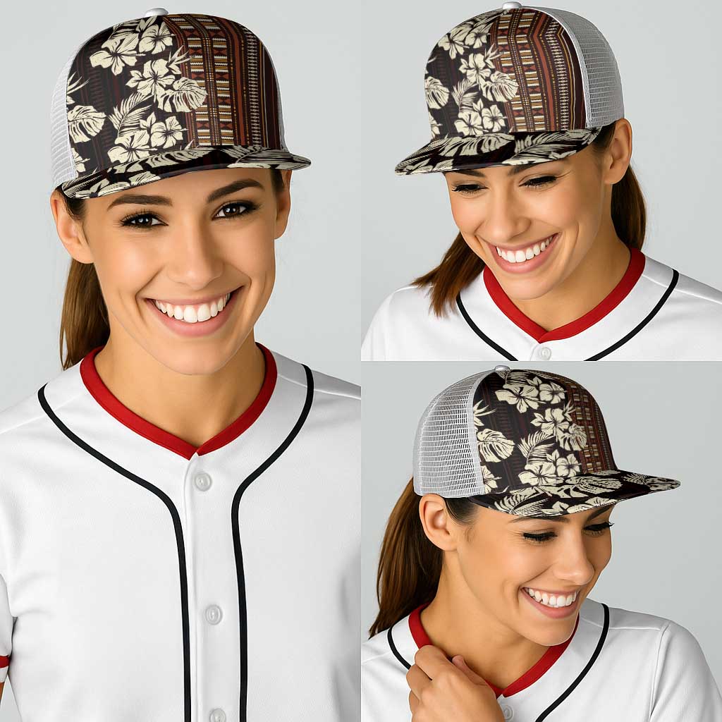 Bula Fiji Masi Baseball Net Cap Tapa Tropical Hibiscus Half Stylized - Polynesian Pride