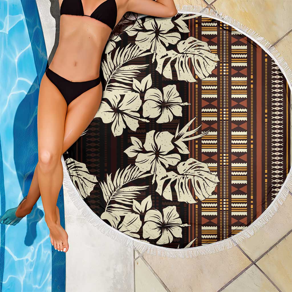 Bula Fiji Masi Beach Blanket Tapa Tropical Hibiscus Half Stylized - Polynesian Pride