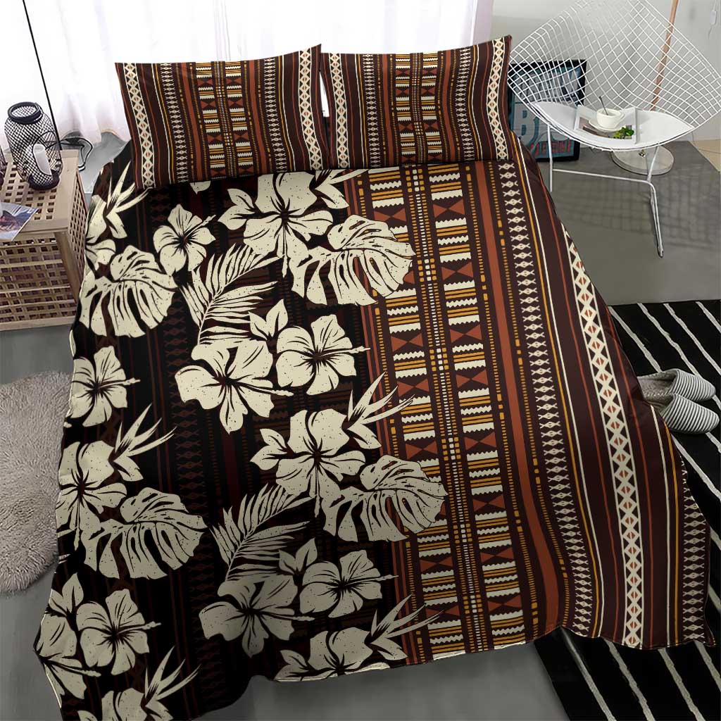 Bula Fiji Masi Bedding Set Tapa Tropical Hibiscus Half Stylized - Polynesian Pride