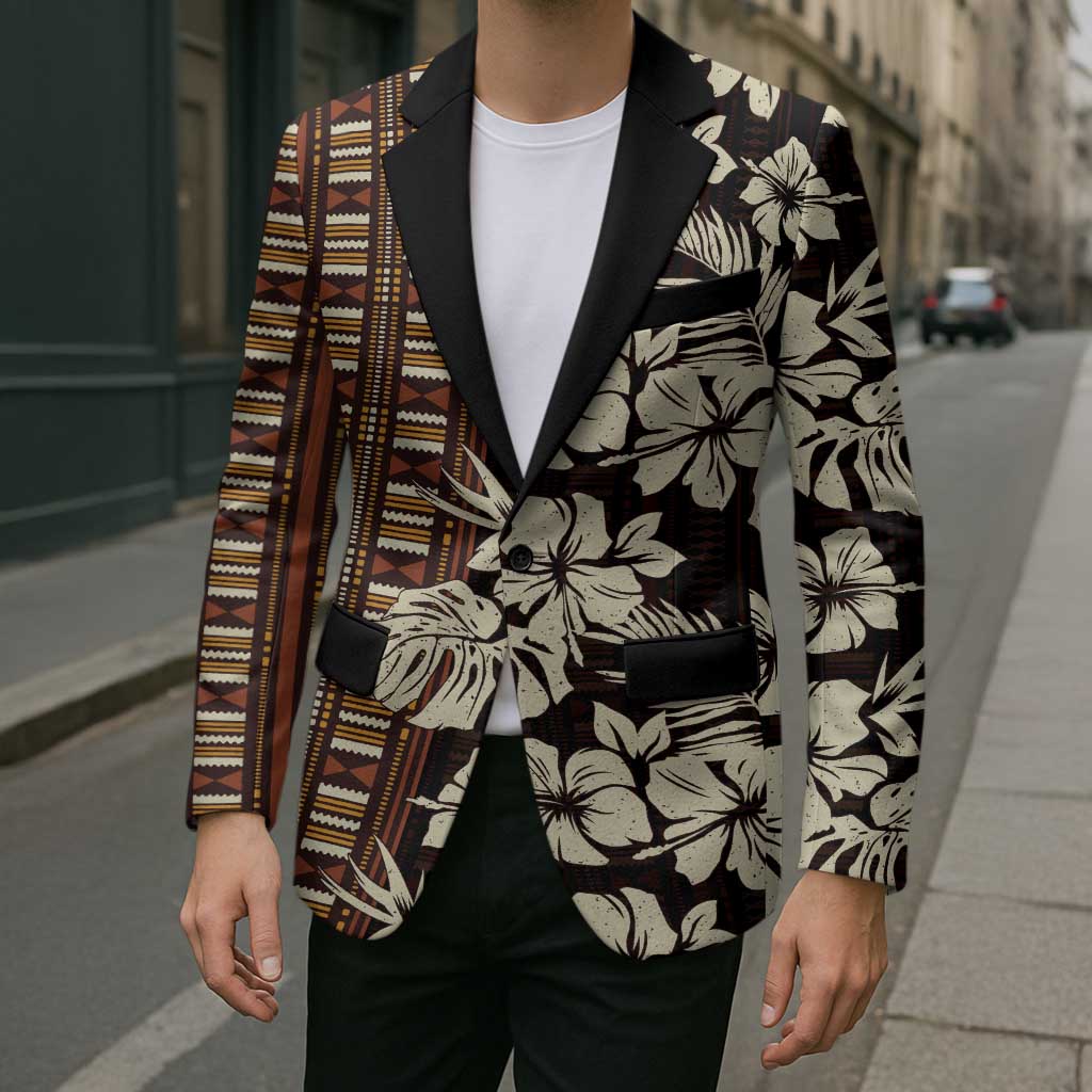 Bula Fiji Masi Blazer Tapa Tropical Hibiscus Half Stylized - Polynesian Pride