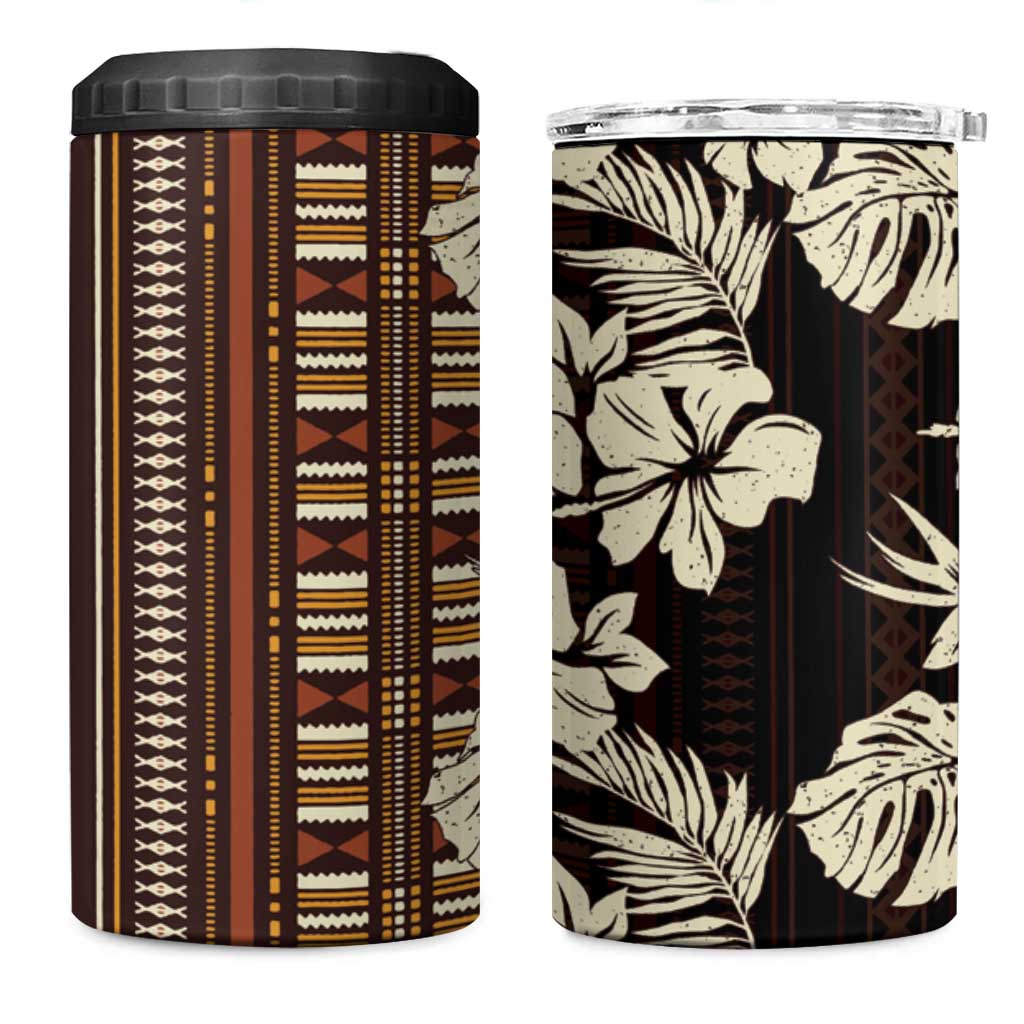 Bula Fiji Masi 4 in 1 Can Cooler Tumbler Tapa Tropical Hibiscus Half Stylized - Polynesian Pride