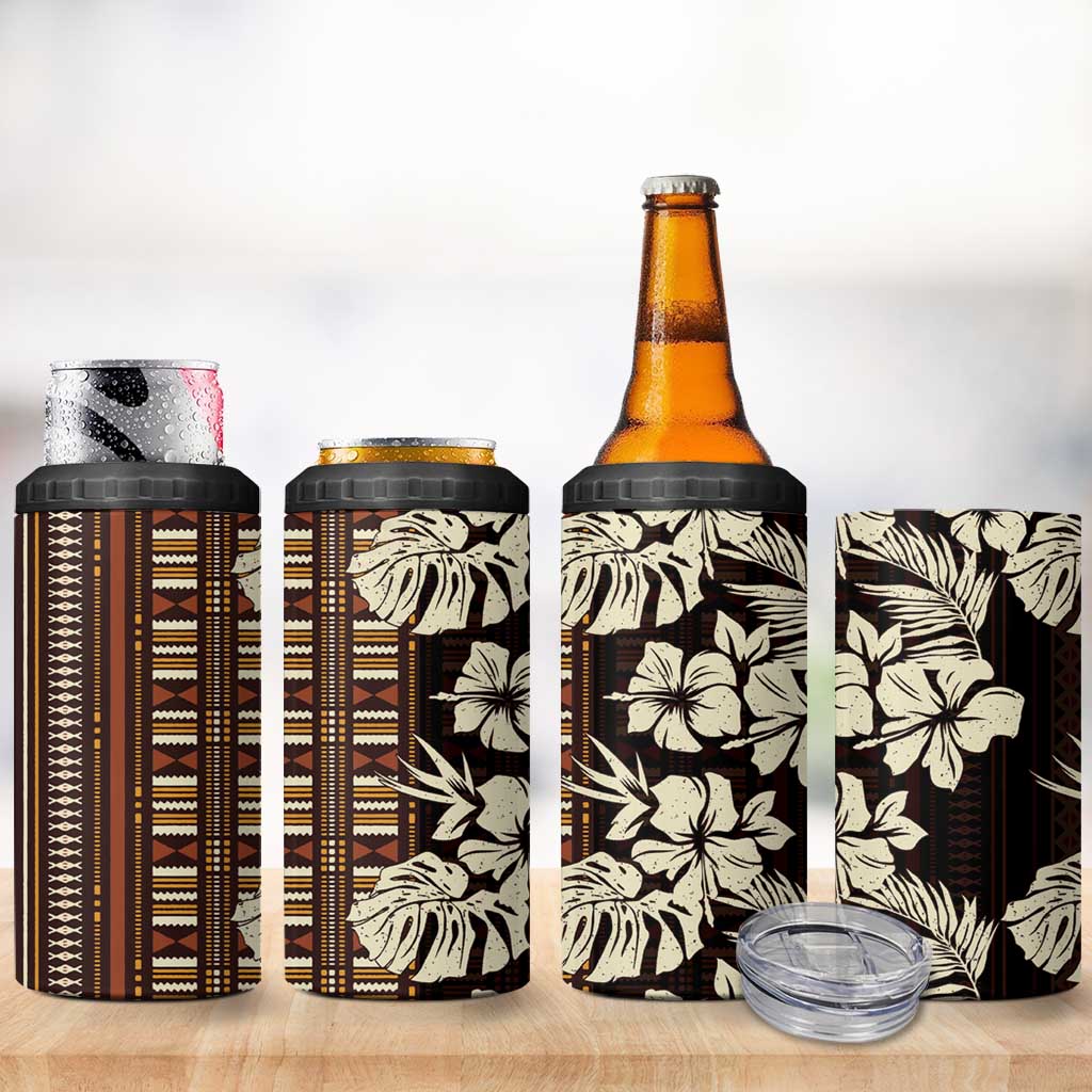 Bula Fiji Masi 4 in 1 Can Cooler Tumbler Tapa Tropical Hibiscus Half Stylized - Polynesian Pride