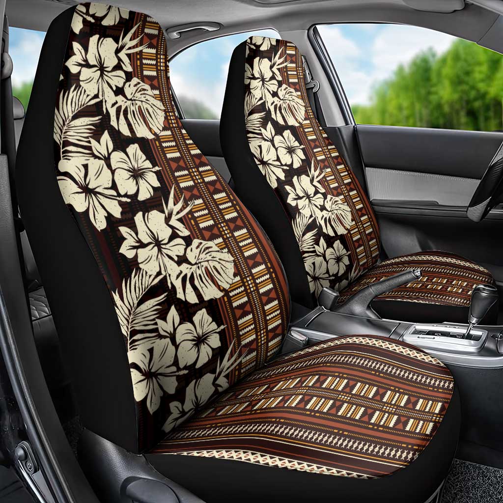 Bula Fiji Masi Car Seat Cover Tapa Tropical Hibiscus Half Stylized - Polynesian Pride