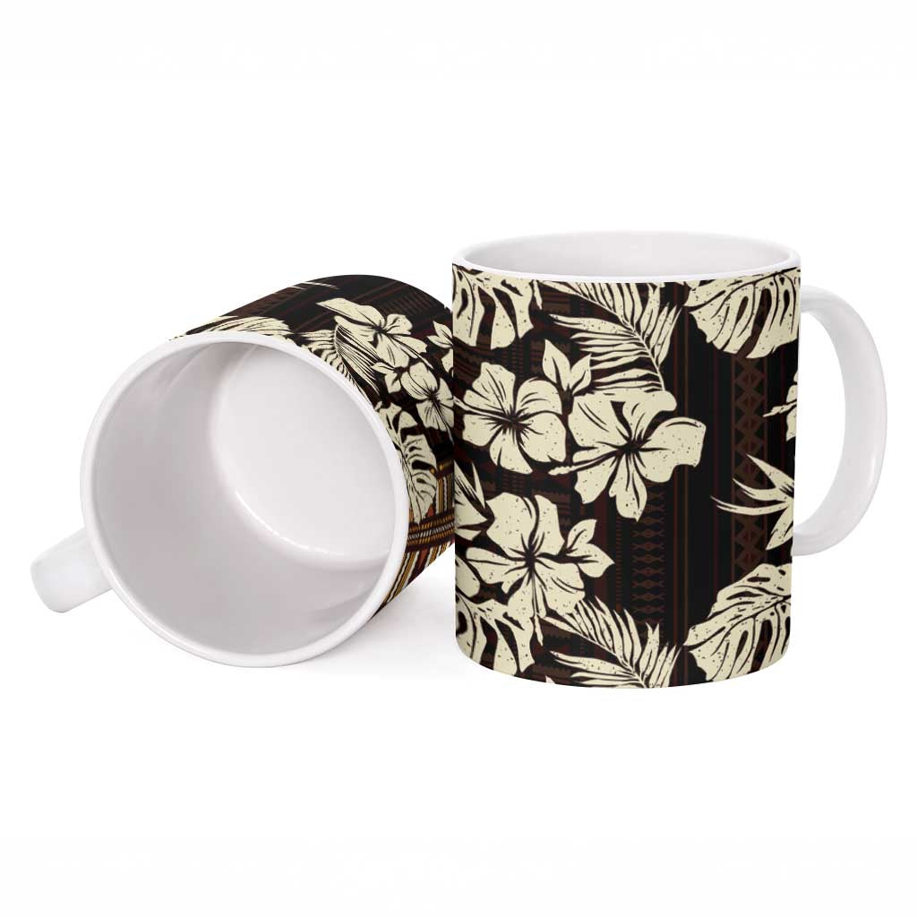 Bula Fiji Masi Ceramic Mug Tapa Tropical Hibiscus Half Stylized - Polynesian Pride
