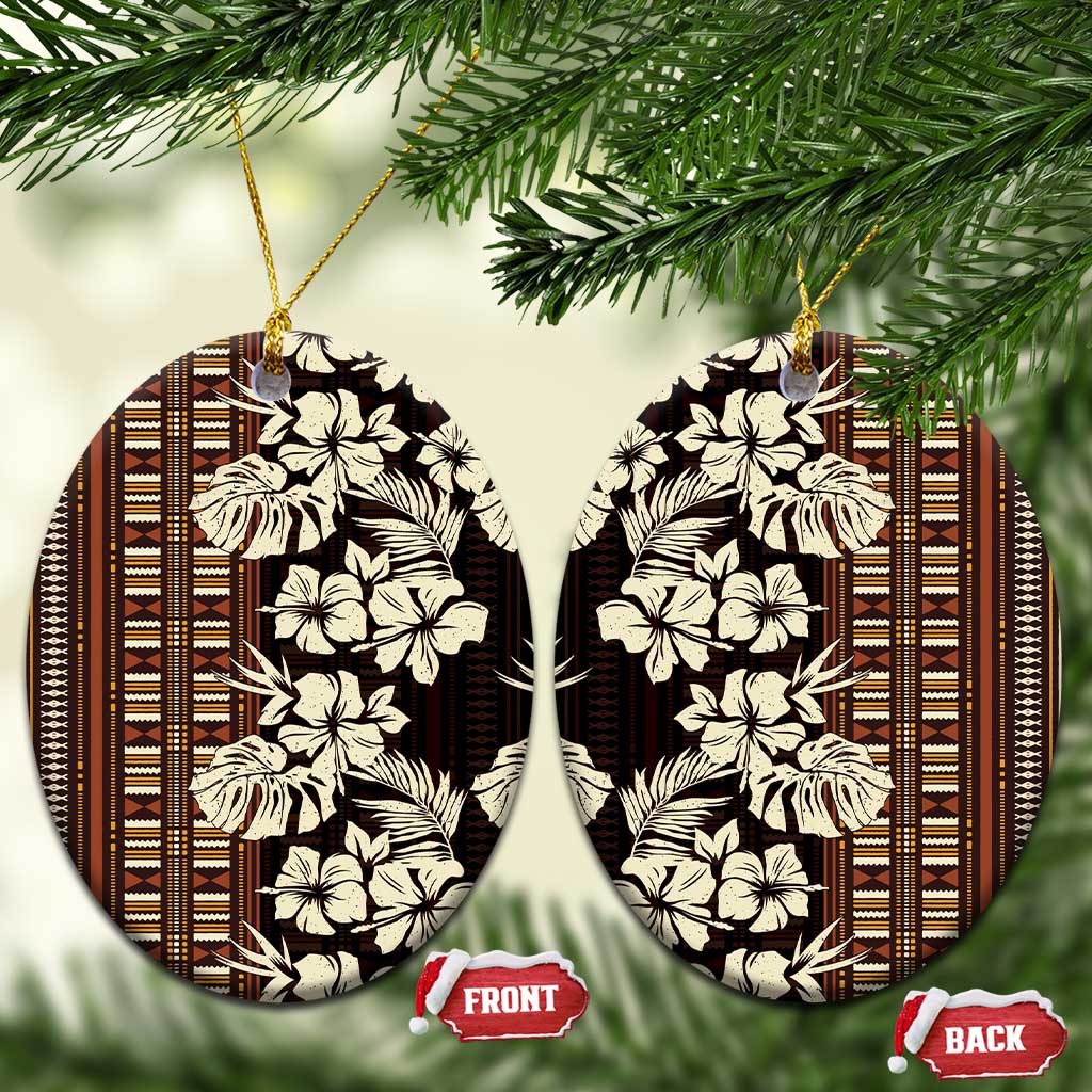 Bula Fiji Masi Ceramic Ornament Tapa Tropical Hibiscus Half Stylized - Polynesian Pride