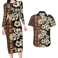 Bula Fiji Masi Couples Matching Long Sleeve Bodycon Dress and Hawaiian Shirt Tapa Tropical Hibiscus Half Stylized - Polynesian Pride