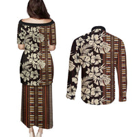 Bula Fiji Masi Couples Matching Puletasi and Long Sleeve Button Shirt Tapa Tropical Hibiscus Half Stylized - Polynesian Pride