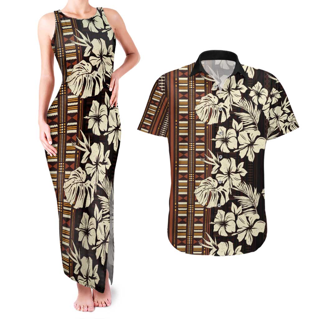 Bula Fiji Masi Couples Matching Tank Maxi Dress and Hawaiian Shirt Tapa Tropical Hibiscus Half Stylized - Polynesian Pride