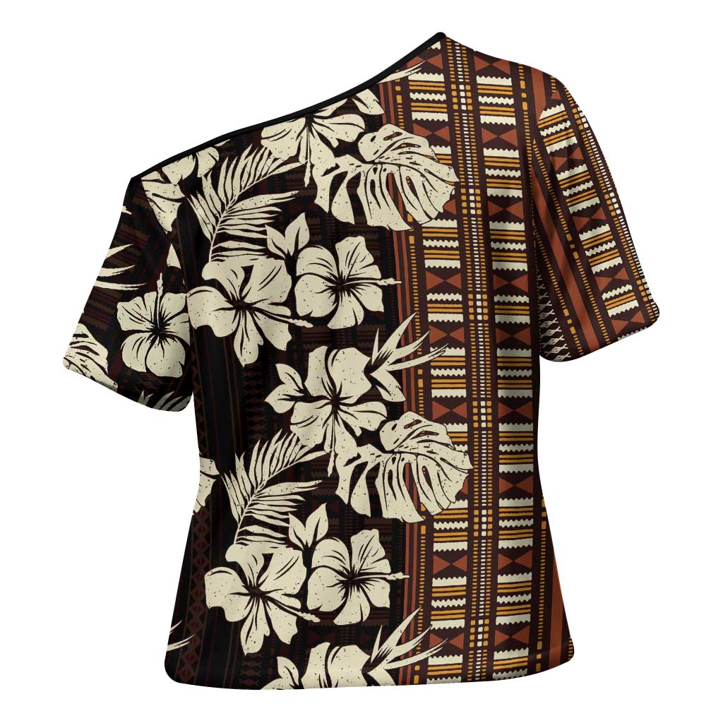 Bula Fiji Masi Cross Shoulder Shirt Tapa Tropical Hibiscus Half Stylized - Polynesian Pride