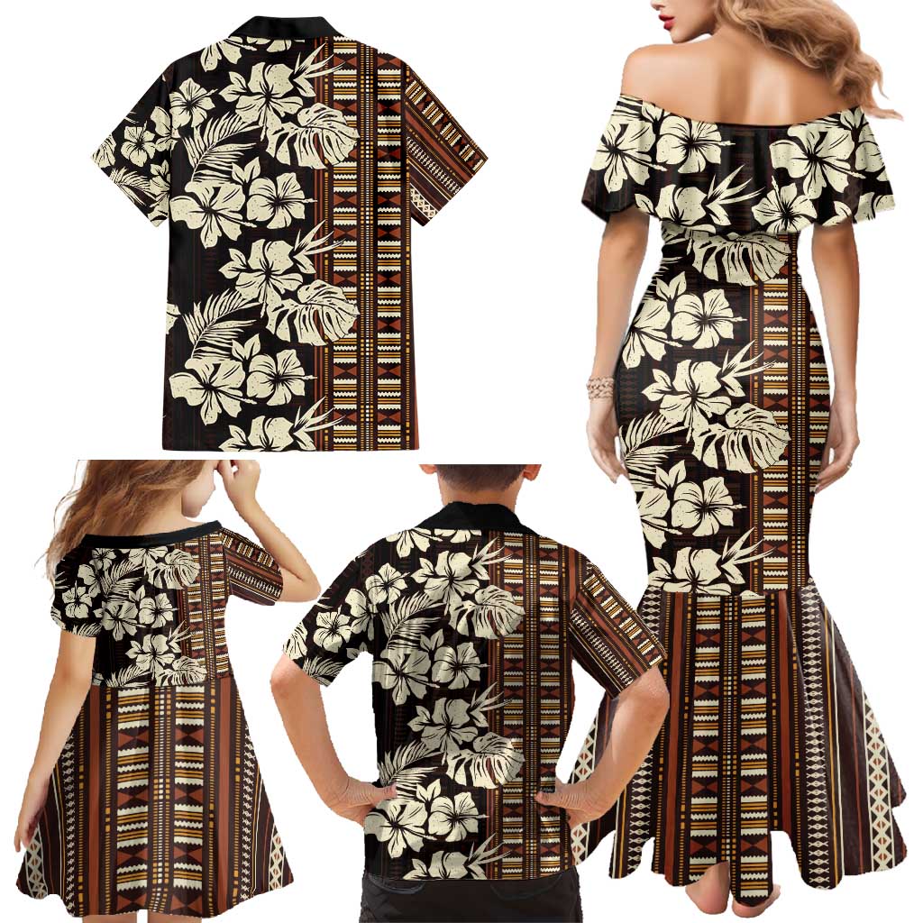 Bula Fiji Masi Family Matching Mermaid Dress and Hawaiian Shirt Tapa Tropical Hibiscus Half Stylized - Polynesian Pride