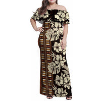 Bula Fiji Masi Family Matching Off Shoulder Maxi Dress and Hawaiian Shirt Tapa Tropical Hibiscus Half Stylized - Polynesian Pride