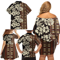 Bula Fiji Masi Family Matching Off Shoulder Short Dress and Hawaiian Shirt Tapa Tropical Hibiscus Half Stylized - Polynesian Pride