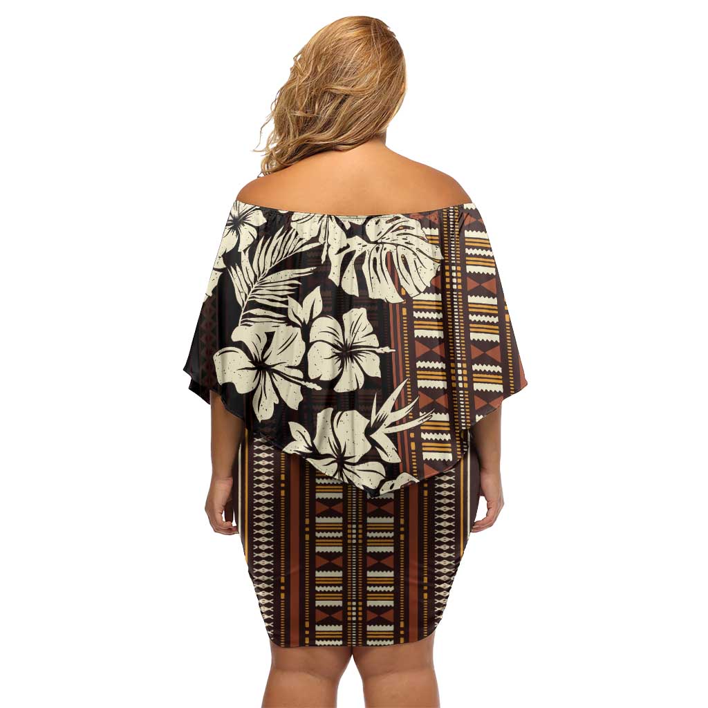 Bula Fiji Masi Family Matching Off Shoulder Short Dress and Hawaiian Shirt Tapa Tropical Hibiscus Half Stylized - Polynesian Pride