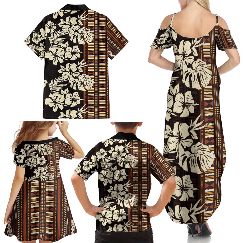 Bula Fiji Masi Family Matching Summer Maxi Dress and Hawaiian Shirt Tapa Tropical Hibiscus Half Stylized - Polynesian Pride
