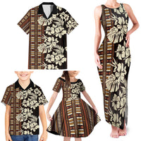 Bula Fiji Masi Family Matching Tank Maxi Dress and Hawaiian Shirt Tapa Tropical Hibiscus Half Stylized - Polynesian Pride