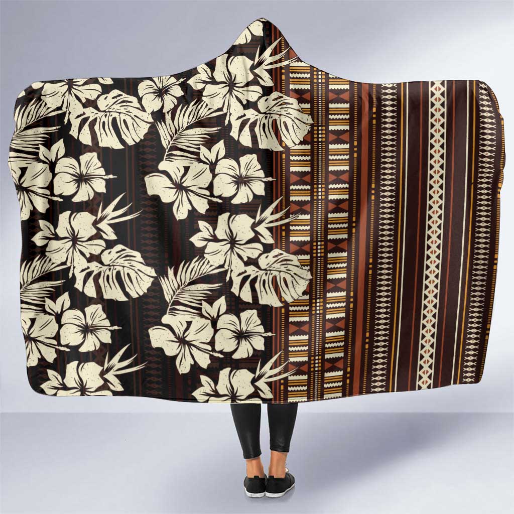 Bula Fiji Masi Hooded Blanket Tapa Tropical Hibiscus Half Stylized - Polynesian Pride