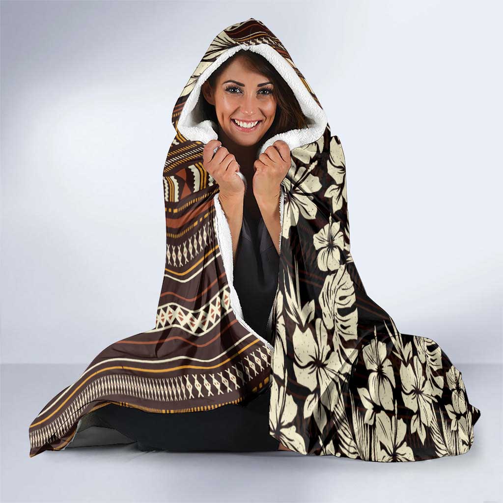 Bula Fiji Masi Hooded Blanket Tapa Tropical Hibiscus Half Stylized - Polynesian Pride