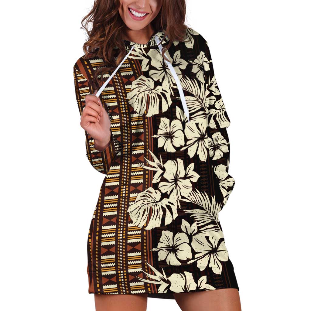 Bula Fiji Masi Hoodie Dress Tapa Tropical Hibiscus Half Stylized - Polynesian Pride