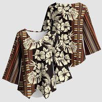 Bula Fiji Masi Kimono Sleeve Blouse Tapa Tropical Hibiscus Half Stylized - Polynesian Pride