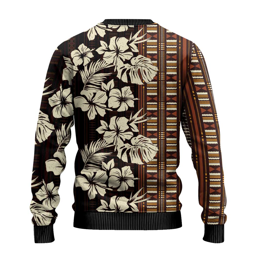 Bula Fiji Masi Ugly Christmas Sweater Tapa Tropical Hibiscus Half Stylized - Polynesian Pride
