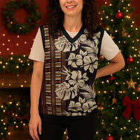 Bula Fiji Masi Christmas Knitted V-Neck Vest Tapa Tropical Hibiscus Half Stylized - Polynesian Pride