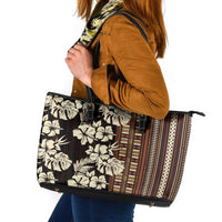 Bula Fiji Masi Leather Tote Bag Tapa Tropical Hibiscus Half Stylized - Polynesian Pride