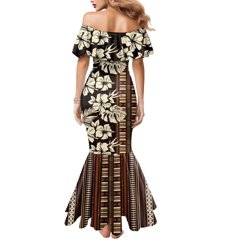 Bula Fiji Masi Mermaid Dress Tapa Tropical Hibiscus Half Stylized - Polynesian Pride
