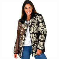 Bula Fiji Masi Padded Jacket Tapa Tropical Hibiscus Half Stylized - Polynesian Pride