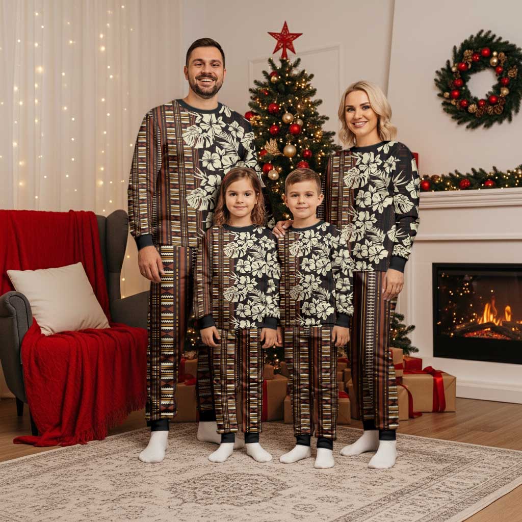 Bula Fiji Masi Christmas Pajama Set Tapa Tropical Hibiscus Half Stylized - Polynesian Pride