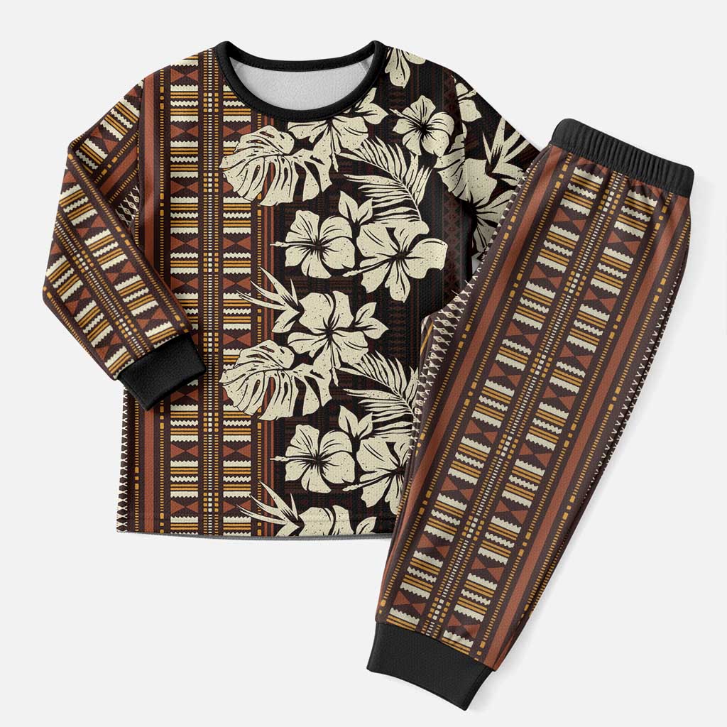 Bula Fiji Masi Christmas Pajama Set Tapa Tropical Hibiscus Half Stylized - Polynesian Pride