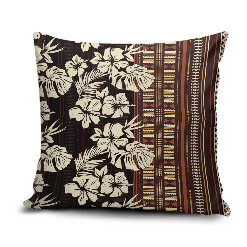 Bula Fiji Masi Pillow Cover Tapa Tropical Hibiscus Half Stylized - Polynesian Pride