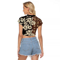 Bula Fiji Masi Raglan Cropped T Shirt Tapa Tropical Hibiscus Half Stylized - Polynesian Pride