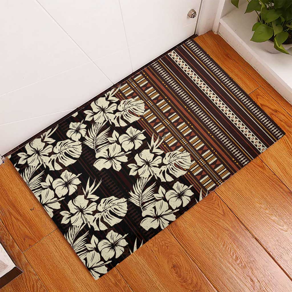 Bula Fiji Masi Rubber Doormat Tapa Tropical Hibiscus Half Stylized - Polynesian Pride