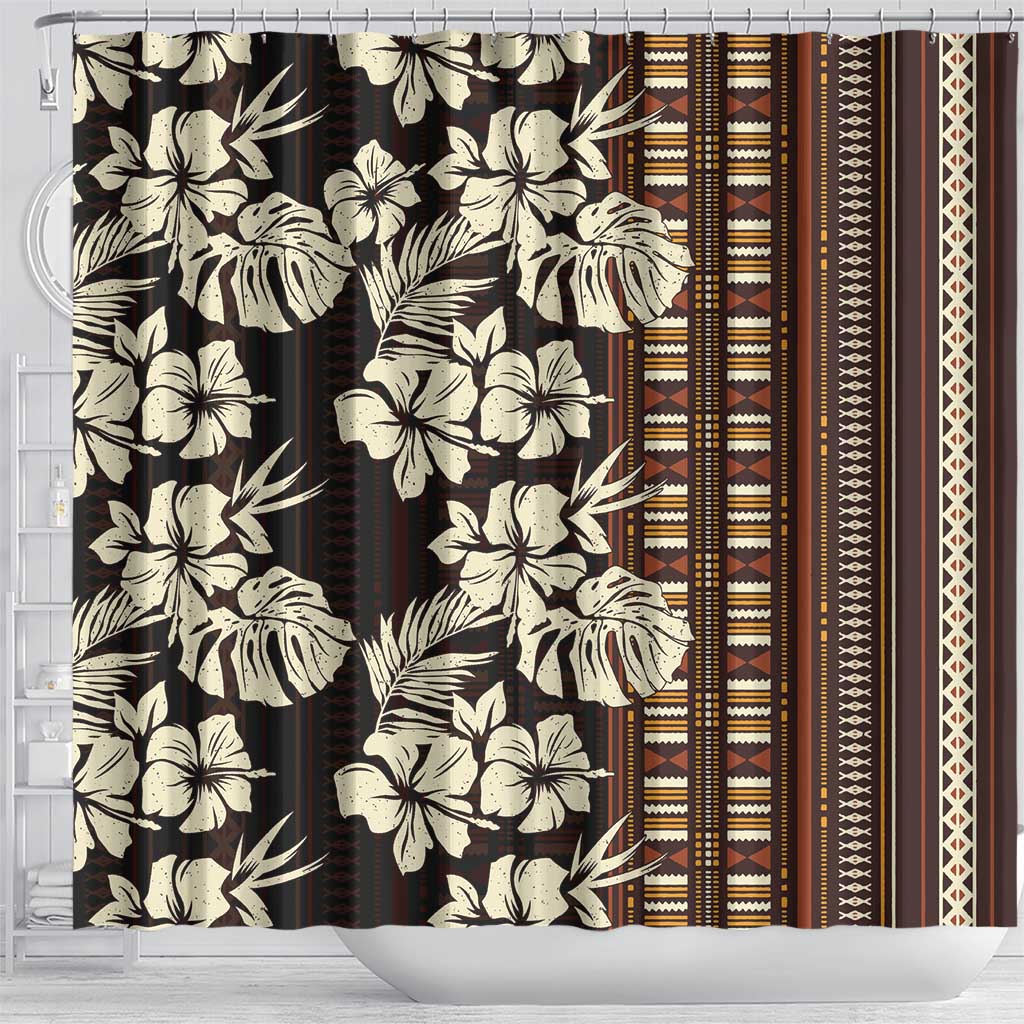 Bula Fiji Masi Shower Curtain Tapa Tropical Hibiscus Half Stylized - Polynesian Pride