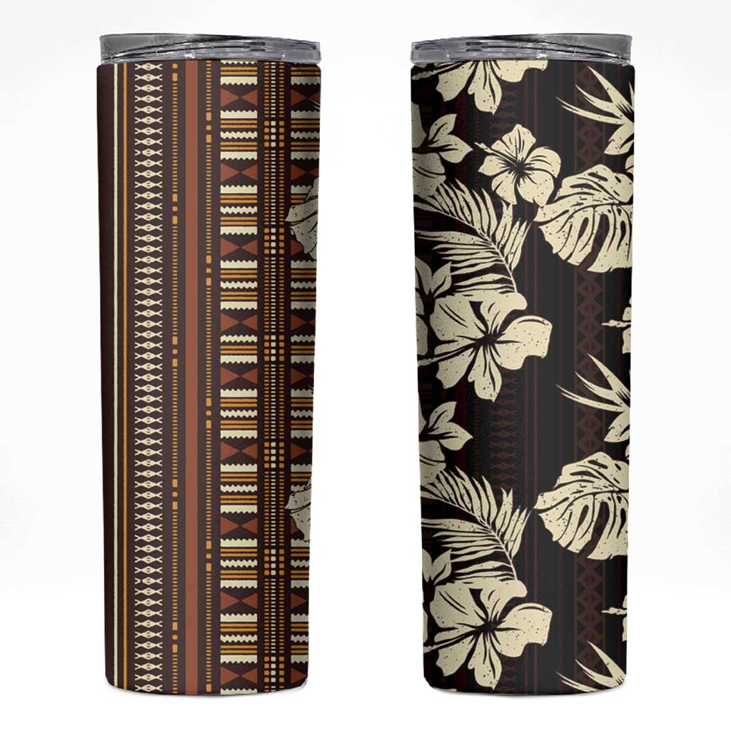 Bula Fiji Masi Skinny Tumbler Tapa Tropical Hibiscus Half Stylized - Polynesian Pride