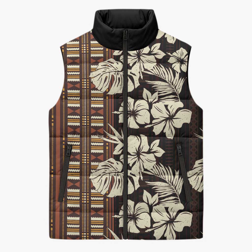 Bula Fiji Masi Sleeveless Puffer Jacket Tapa Tropical Hibiscus Half Stylized - Polynesian Pride